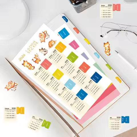 Diy Scrapbook 2026 Calendar Stickers Self-adhesive Cartoon Monthly Planner Stickers Simple 2 Sheets