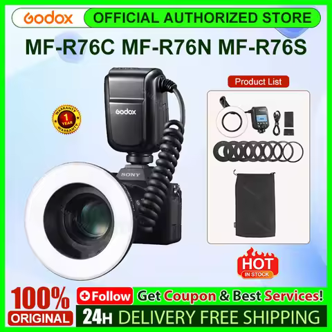 Godox MF-R76C MF-R76N MF-R76S LED Ring Light Speedlite Flash Light TTL 2.4G Dental Macro Ring Flash 
