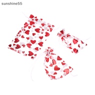 INE  10pcs Red Love Heart Organza Bags Wedding Party Gift Candy Drawstring Bag Christmas Valenes Day Jewellery Display Pouches n