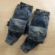 Men's Retro American High Street Denim Jeans Washed out Work Trousers Wear Resistant Cuffed Pants Yo