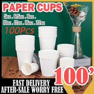 Disposable Plain White Paper Party Cups 100Pcs, Sizes From 5oz To 22oz