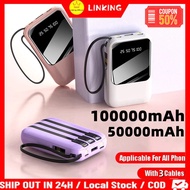 100000mAh Powerbank 20000mAh Mini Powerbank Built in 4 Cables Power Bank Fast Charging LED Display P