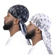 2PCS/LOT Mens Turban Hat Printed Wigs Durag Biker Headwrap Pirate Hats Cap For Men Hair Accessories