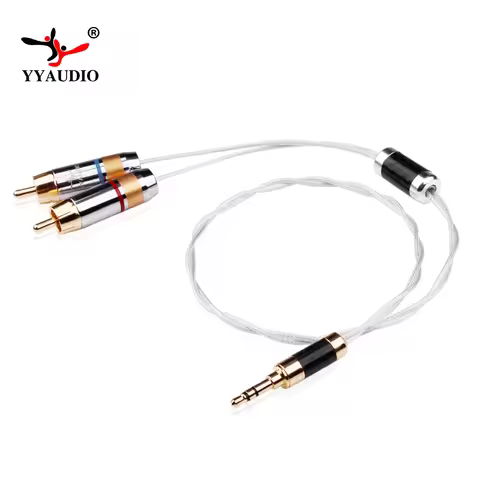YYAUDIO Hifi 3.5mm to 2 RCA Cable Pure Silver Main Core Siver-plated Screening 3.5mm Jack to 2rca Ma