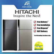 HITACHI R-V690P7MS 550L BRILLIANT BLACK/SILVER TOP FREEZER REFRIGERATOR