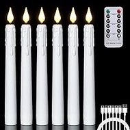 FREEPOWER 6PCS Rechargeable LED Flameless Taper Candles with Remote Timer,Battery Operated Flickerin