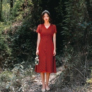 [Ready stock] Red Polka Dot Chiffon Dress[DO178]