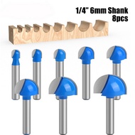 8Pcs 6MM Mata Profil Router Bit Mata Profil Setengah Lingkaran 