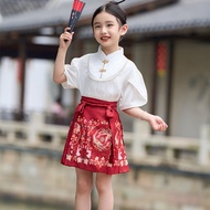 [Ready Stock] New Chinese Style Chinese Style Horse Face Skirt Children Summer Short-Sleeved Short S