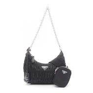 【二手】Prada PRADA 肩背包 2005 復刻版 1BH204 黑色尼龍皮革 2005 復刻版 刺繡斜紋 女士 二手 B