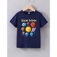 AIN FASHION Boys Cartoon Planet Print T-Shirt, Casual Short Sleeve Summer Tee In 10 colors. 100% cot