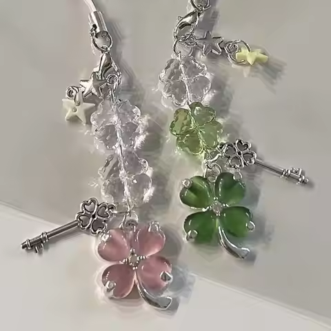 Lucky Four Leaf Clover Phone Charms Pendant Cute Key Chain Cases for iPhone Samsung Schoolbag Books 