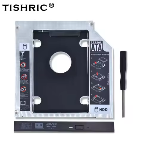 TISHRIC Aluminum 2nd Second Hdd Caddy 9.5mm 12.7mm Optibay SATA 3.0 2.5'' SSD DVD CD-ROM Enclosure A