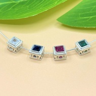 Silver charm connecting square crown with 6mm multicolored stones - 925 Silver Charm - Code CB935