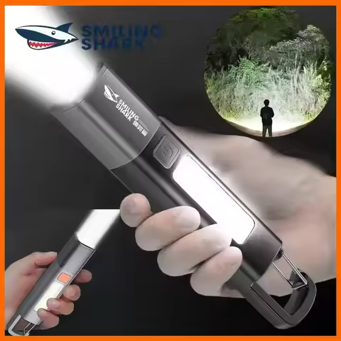 SMILING SHARK Outdoor Flashlight Portable Strong Lights Variable Focus with Home Camping Fishing Wal