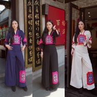 Hand-Made Hmong Pattern Set Long-Sleeved Shirt And Flared Pants Polyester Fabric Printed 3 Colors Av