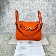 愛馬仕Hermes Lindy 26 Evercolor皮 愛馬仕橙 銀釦 T刻