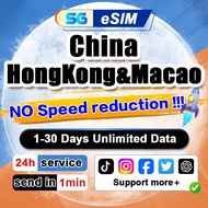 China&Hong Kong & Macau eSIM 4G High Speed 5-15 Days Unlimited Data Hong Kong & Macau eSIM