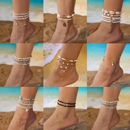 JUSHI Starfish Seashell Rice Bead Evil Evil Eye Anklet Fashion Vintage Holiday Gift Accessory