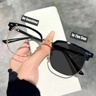 New Fashion Photochromic Glasses Retro Casual Anti-Blue Light Glasses Metal Half-Frame Glasses Spek 