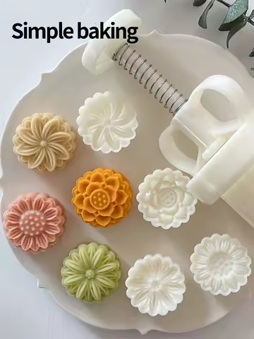 4-Piece Set Daisy Pastry Molds Mid-Autumn Festival Mooncake Mold Easy-to-Use Green Bean Cake Molds F