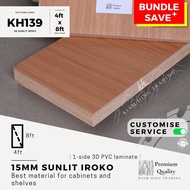 15mm Sunlit Iroko 3D PVC 1-side laminated plywood (4ft x 8ft) | KH139 | Papan kayu DIY | Kiam Hing