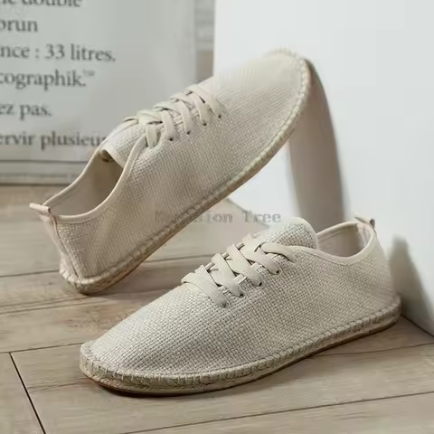 2026 new creative Old Beijing men's casual shoes chinese linen grass shoes men's handmade solid colo