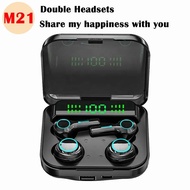 ☎❀♙ M21 TWS Wireless Bluetooth Headphones Couple Earbuds Touch Earphones Stereo Sports LED Display 9D Four Headset for Double People