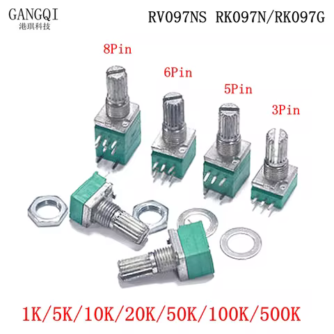 5pcs RV097NS 5K 10K 20K 50K 100K 500K with a Switch Audio Shaft 15mm Amplifier Sealing Potentiometer