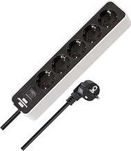 Brennenstuhl Ecolor Power Strip 5-Way (Multiple Socket with Switch and 1.5 m Cable) Black/White