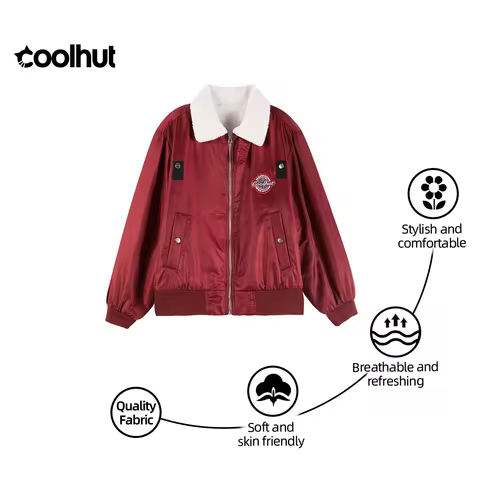 COOLHUT Red Block Vintage Anorak Jacket for Women American Retro Loose Fit Hip Hop Coat Streetwear O