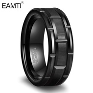 EAMTI 8mm Tungsten Carbide Rings for Men Black Brick Pattern Grooved Brushed Wedding Band Comfort Fi