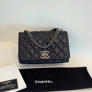 近新品 香奈兒/Chanel 孟買黑銀翻蓋鏈條包 複古牛皮菱格 做舊五金