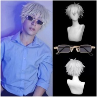 Gojo Satoru Wig and Glasses Silver White Short Anime Wig Heat Resistant Synthetic Unisex Halloween C