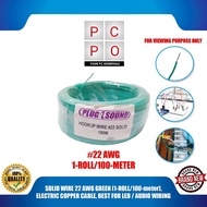 Solid Wire 22 AWG Green (1-Roll/100m), Copper Electrical Cable, Ideal for LED and Audio Wiring