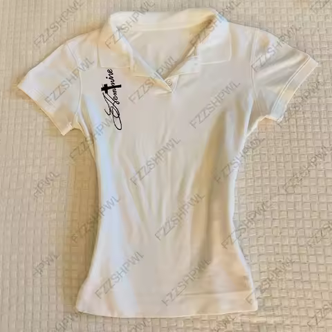 Gothic Womens Polo Shirt Fashionable Aesthetics Gothic Font Print Punk High Street Harajuku American