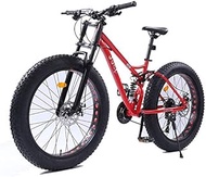 Fashionable Simplicity Hardtail Mountain Bike Dual Disc Brake Fat Tire Mountain Trail Bike Hardtail Mountain Bike Adjustable Seat Bicycle High-carbon Steel Frame Red 21 Speed