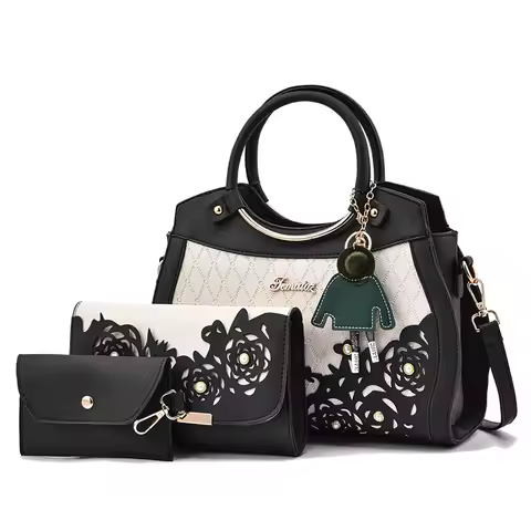 2024 Female Composite Bags Hollow Out Ombre Handbag Floral Print Shoulder Bag Ladies Pu Leather Casu