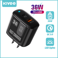 KIVEE หัวชาร์จเร็ว 36W ประกัน1ปี หัวชาร์จไอโฟน อะแดปเตอร์ iPhone USB+Type-C Charger หัวชาจเร็ว Aada