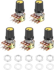 QUARKZMAN Set of 5 WH148 B1K Ohm Potentiometer Kit 6-Pin Split Shaft Rotary Linear Double Taper Rota