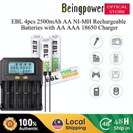 EBL 4pcs 2500mAh AA Battery 1.2V Rechargeable NIMH With 4 Slots LCD USB Battery Charger for AA AAA 1