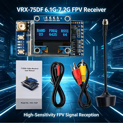 VRX-75DF 7.2GHz FPV Video Receiver for Drones with OLED Display 64-Channel Analog Receiver Long Dist