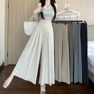 Quần dài ống rộng giả váy xếp ly dài 102cm cạp cao khoá kéo sau lưng chất ruby rủ sóng trẻ trung năn