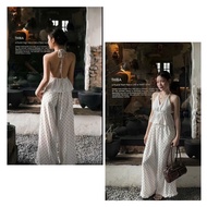 MI6D- (DAEL OPEN FOR SALE) babydoll polka dot halter neck backless flared set mixed with ruffle pant