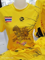 (SC003ลายสิงห์สายฟ้า) เสื้อกีฬาสีเหลือง Suncolor มาใหม่ สีสวย ผ้าดี ใส่สบาย ไม่ร้อน พร้อมส่งไม่ต้องร