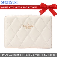 Kate Spade Wristlet In Gift Box Carey Smooth Quilted Leather Medium Wallet Parchment # KA591D2