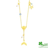 【幸運草金飾】 藍色傳說黃金/水晶/淡水珍珠項鍊