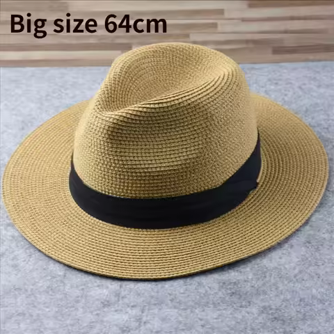 Male Foldable Big Head Straw Hat Panama Summer Outdoors Cowboy Hat Sandy Beach Sun Hats Man Plus Siz