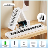 BETSY B151 Classic White 61-key Foldable Sensitive Electronic Keyboard, Portable Rechargeable Digita