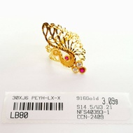 Cincin Peacock Design India Pelbagai Saiz 15 18 19 20.5 21 21.5 Emas 916 Yon Hing